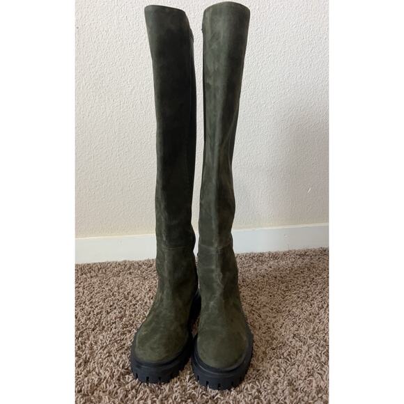 Stuart Weitzman Olive Knee High Lug Boots Stretch Shaft Combat EU 35.5 US 5B - Picture 11 of 11